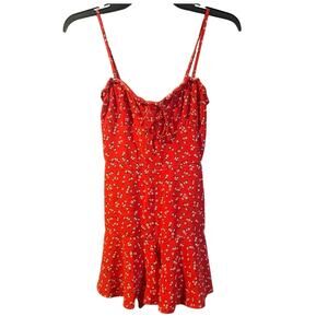 Aeropostale Mini Dress Womens Small Red Smocked Floral Spaghetti Strap Sundress